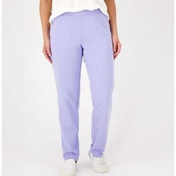 Denim & Co. Active Petite French Terry Straight Leg Pant Periwinkle Petite,M - Picture 1 of 2
